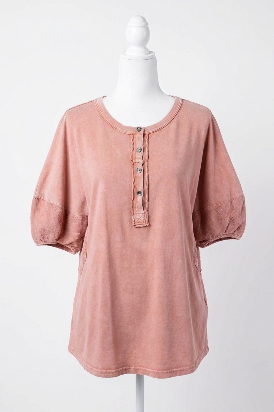 NEW EASEL cotton lace knit top in pink